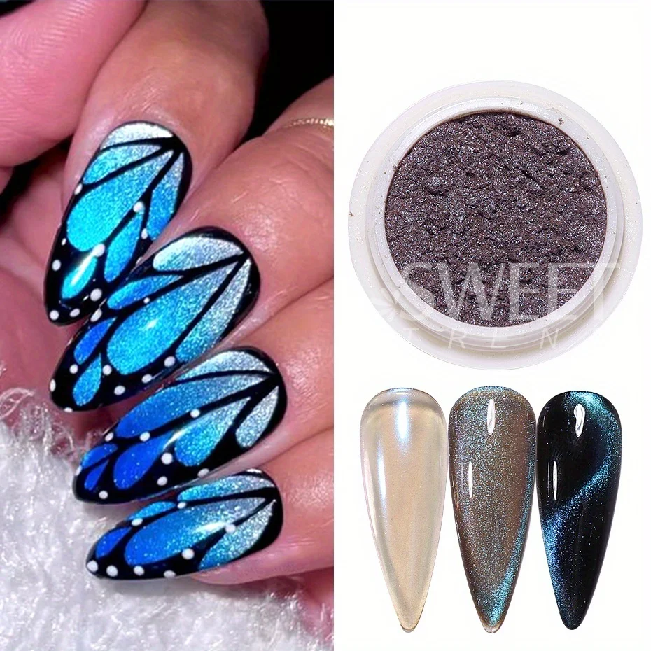 6pcs Cat Eye Magnetic Powder Nail Glitter Aurora Effect Shinning Crystal Chrome Pigment Purple Green Gel Polish Manicure Flash