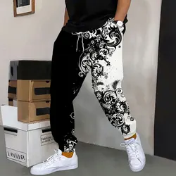 Men's Outdoor Sports Pants Fashion Floral Print Sweatpants Men's Loose Pocket Drawstring Sweatpants Winter Thick Warm Sweatpants