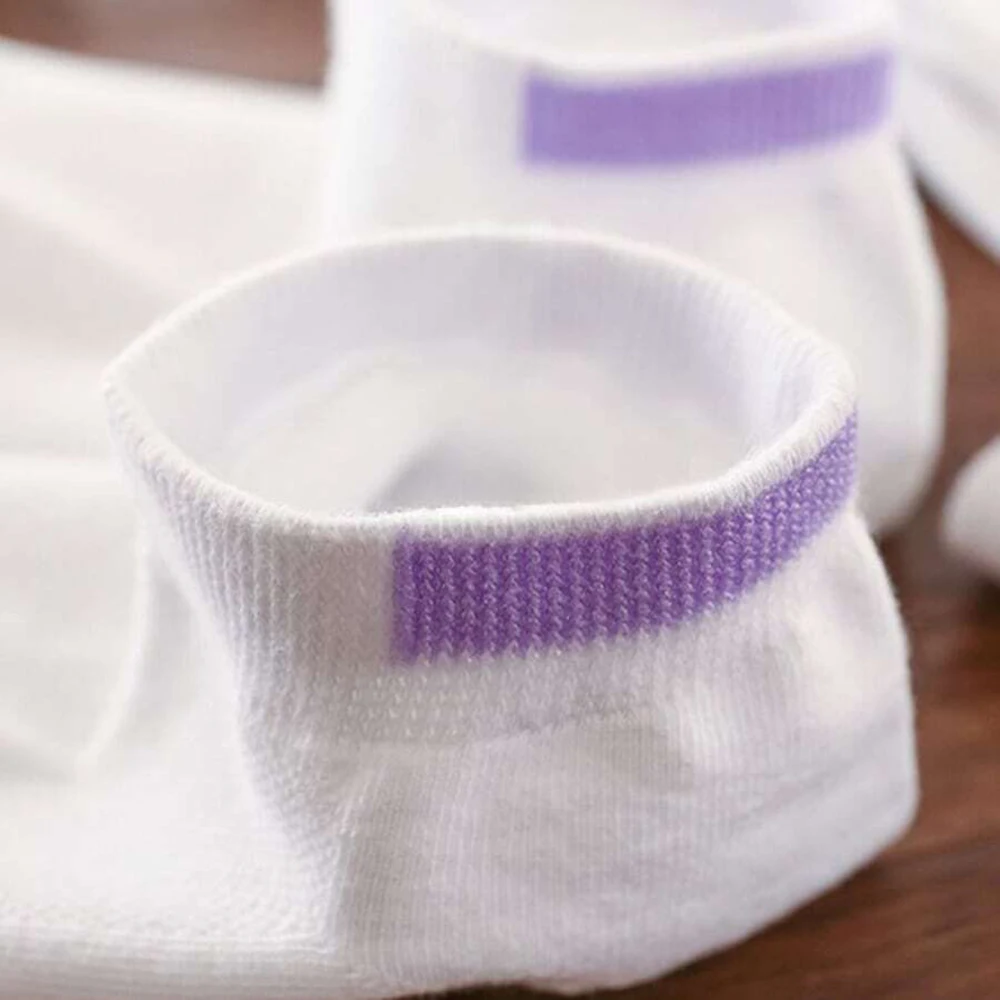 6/12 Pairs Women White Short Socks Fashionable Pure Color Striped Socks Comfortable Soft Breathable Girls Casual Socks﻿