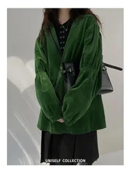 Lnsozkdg 2024 primavera autunno New Green Retro giacca Blazer in velluto a coste per le donne Casual Versatile Blazer di alta qualità Top vendita calda