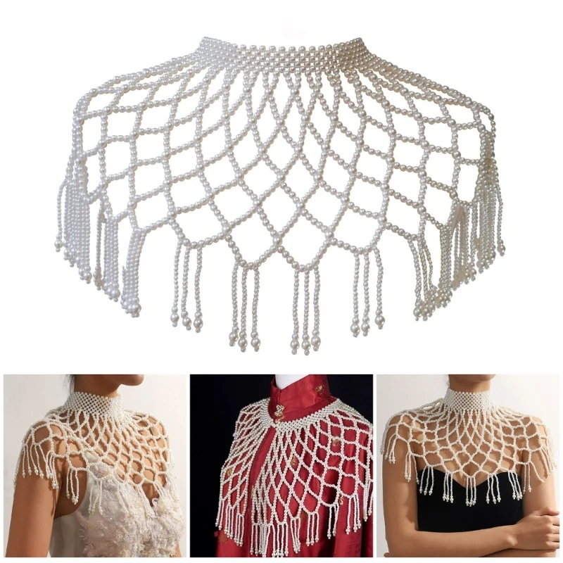 

Stylish Handwoven Beaded Shoulder Wrap Artificial Pearl Shawl Body Chain for Party Wedding Dress Shoulder Necklaces Body Jewelry