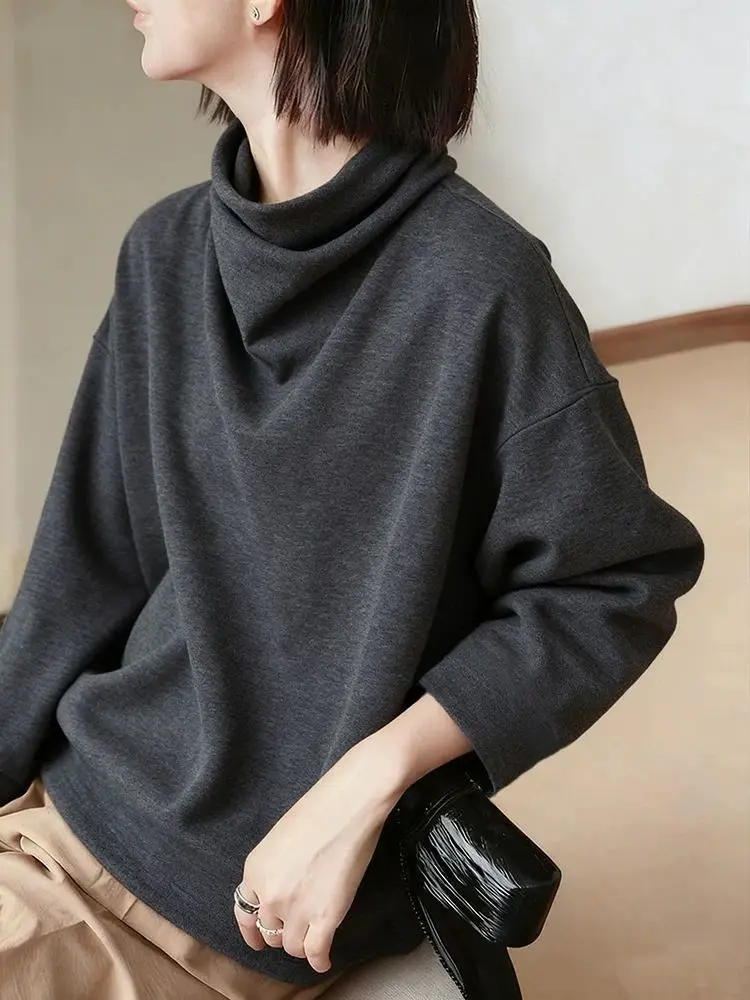 

plus Size 300 Pou ey Fce Fluffy Base irt Women's Autumn Winter Sle f High Collar Comfortable Soft Texture Top