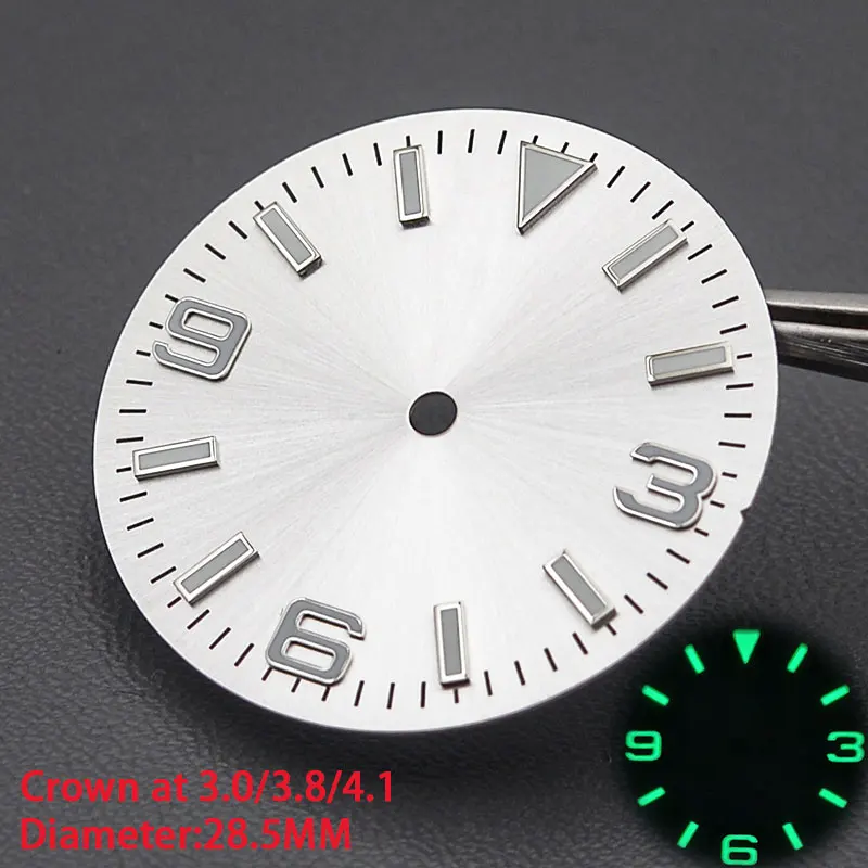 28.5mm Gold Black White Watch Dial Green luminous Fit Japan NH35 NH36 7S26 Automatic Movement fit Seiko Watch Crown at 3.8/3.0/4