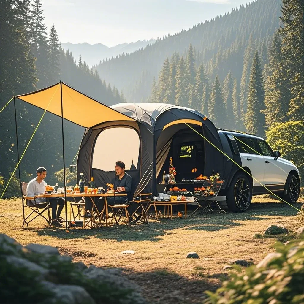 Family-Ready 4-Person Car Tent: Waterproof Pop-Up Tailgate Tent for SUV & Trailer | Adjustable Canopy & Easy Storage Solution