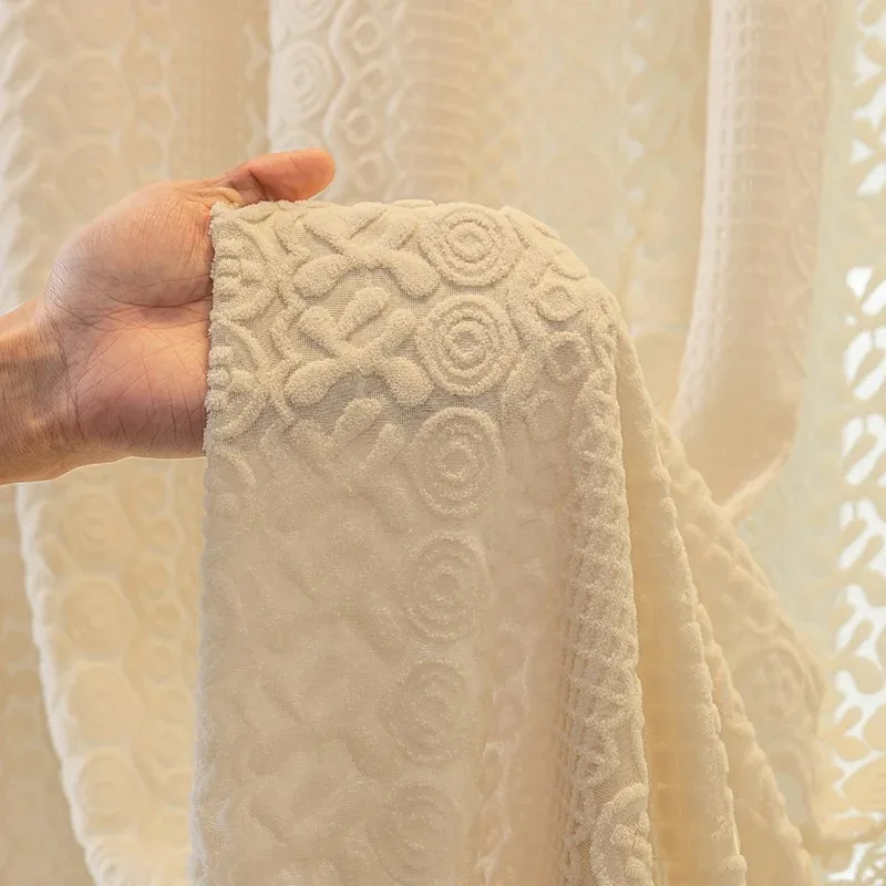 

Luxury Modern Semi-Blackout Embossed Curtain Sheer Gauze Sun Filtering Window Screen for Living Room Bedroom Balcony