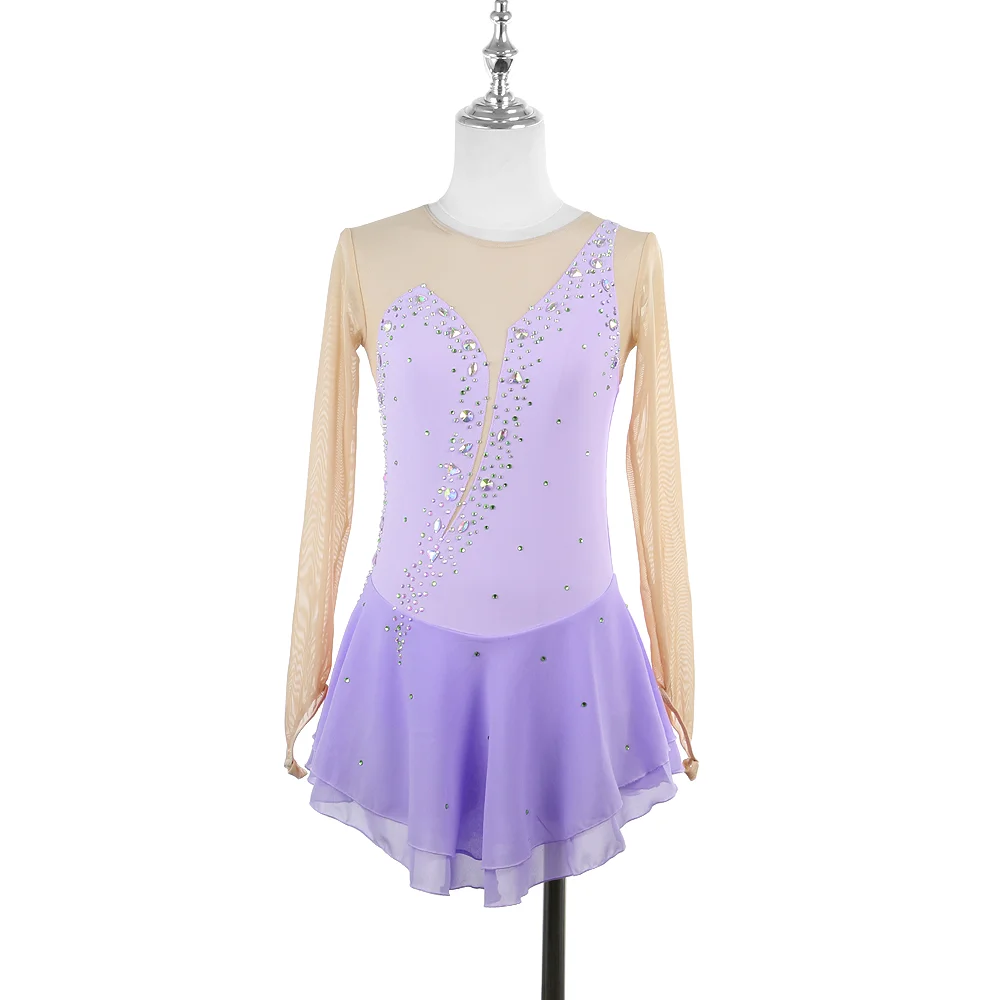 Zagitova vestido de performance de patinação artística feminino meninas saia de patinação no gelo manga longa água azul malha saia competição