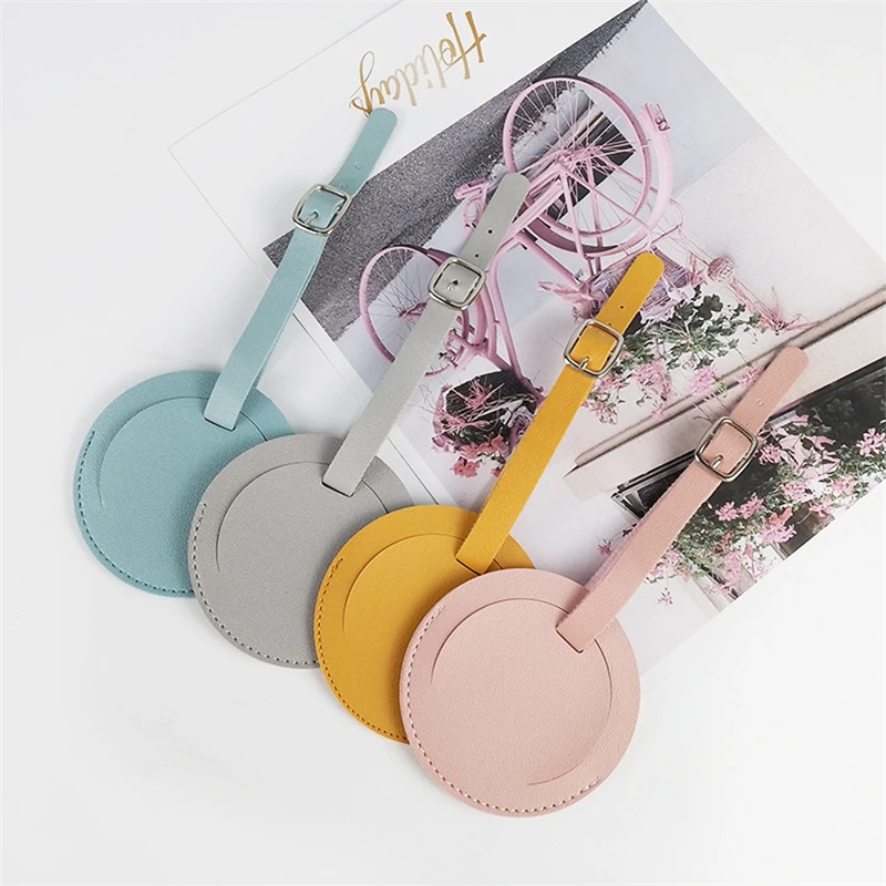 PU Leather Suitcase Round Luggage Tag Bag Pendant Handbag Travel Accessories Name ID Address Wedding VIP Invitation Label 8*8cm