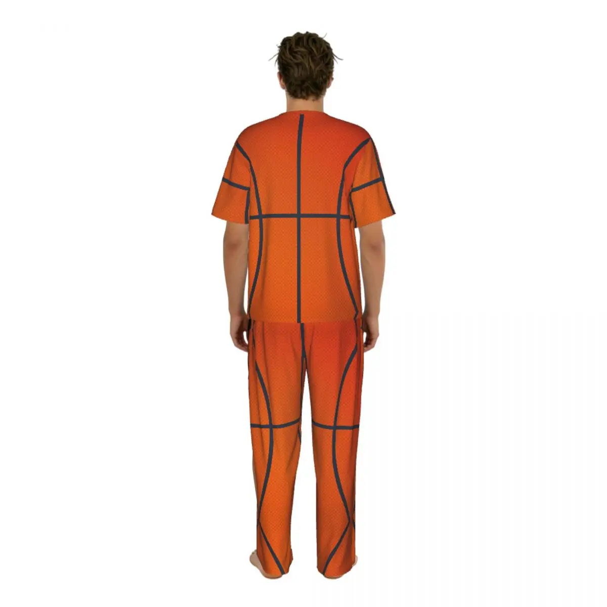 Men Pajamas Suit Short Sleeved Long Pants Basketball Background Sleepwear Summer Home Clothing Set view 4