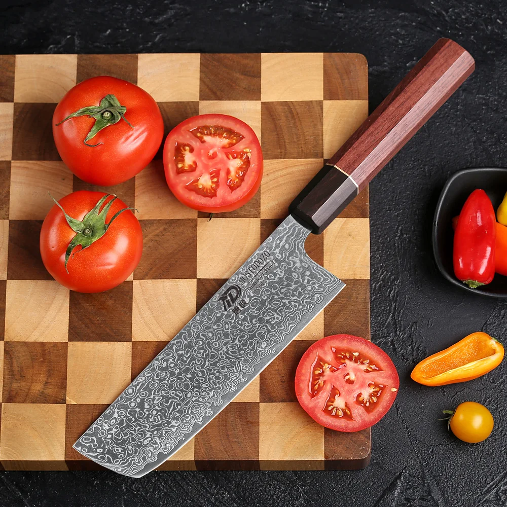 Cuchillo de Chef Nakiri MOSTODOZO de 6.5 Pulgadas, Cuchillo de Cocina Japonés de Acero Damasco, Cuchillo de Carnicero, Cortador de Verduras, Hecho a Mano