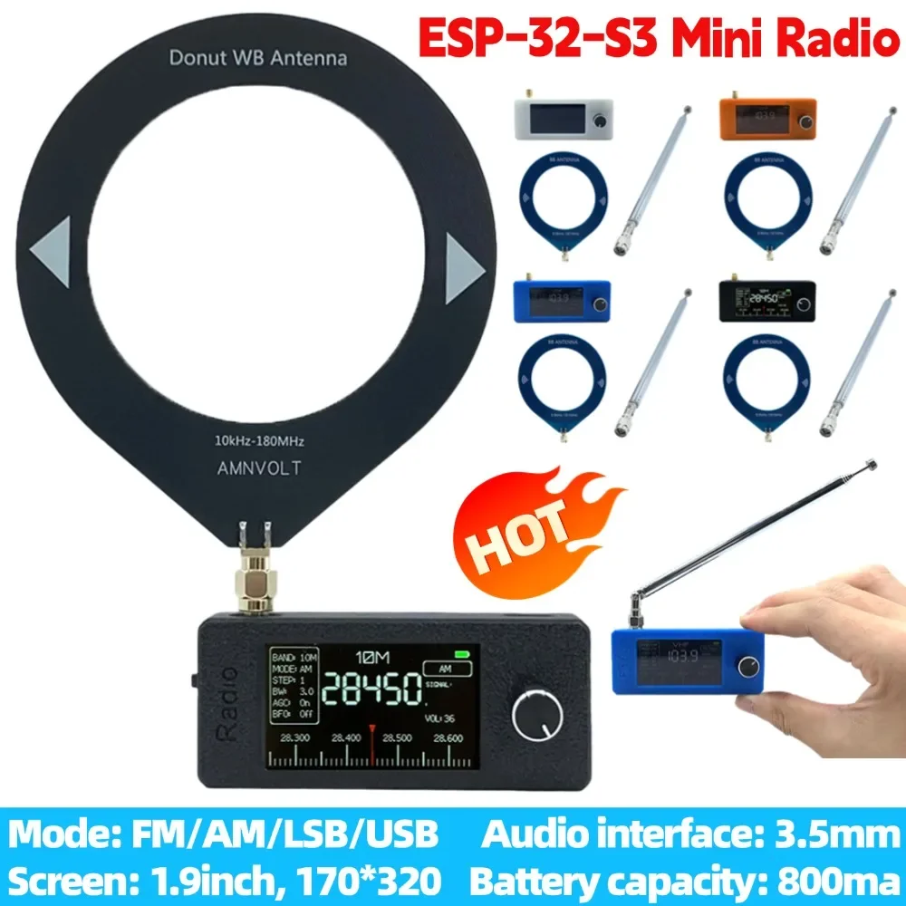 

SI4732 0.5-108mhz Portable Radio LSB USB AM FM Mini Radio 1.9inch Screen All Band Radio Receiver HF SW MW VHF Radio with Antenna