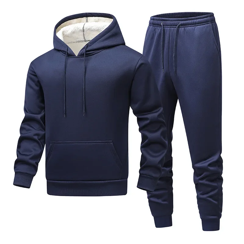 2025 Men's Winter Wool Hoodie Set Thickened Warm Sportswear Outdoor Casual Wear Hoodie and Jogging Clothing