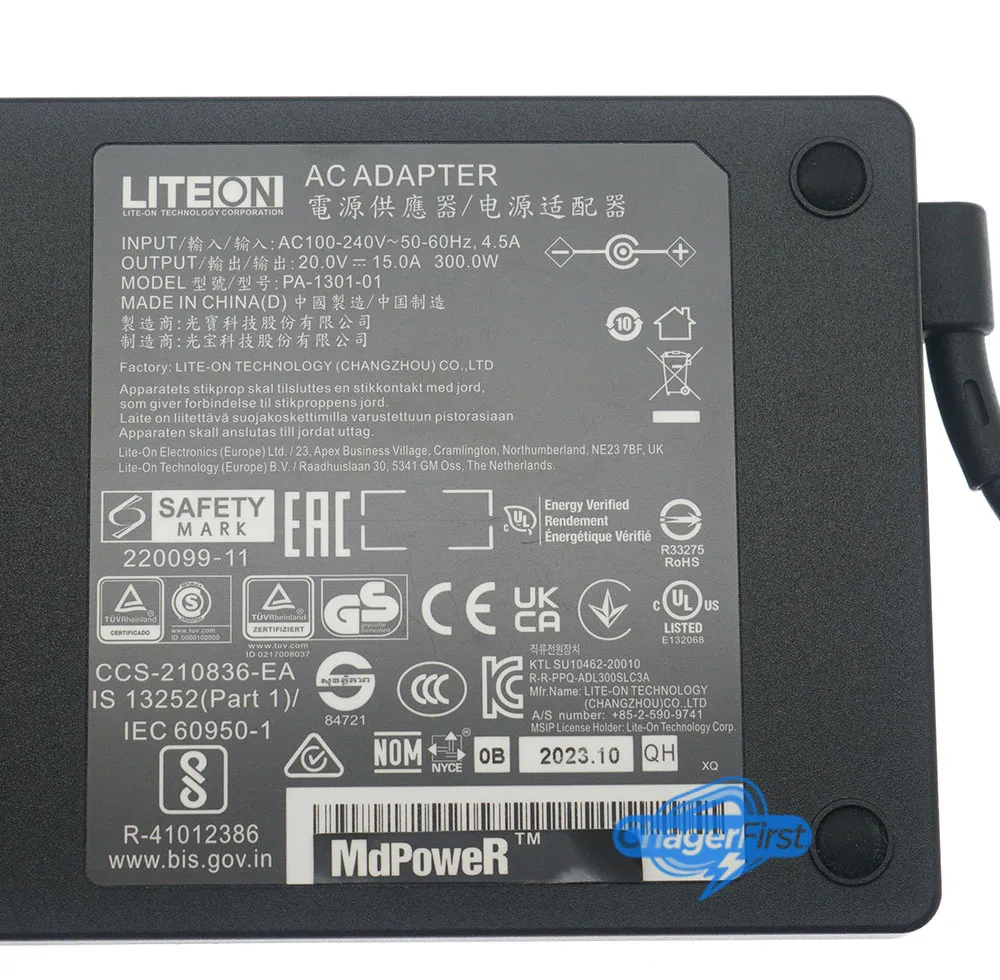 Genuine LITEON PA-1301-01 20V 15A 300W AC Adapter Charger for Thunderobot ZERO 16 911X 911 Plus 911 Pro 2023 Gaming Laptop