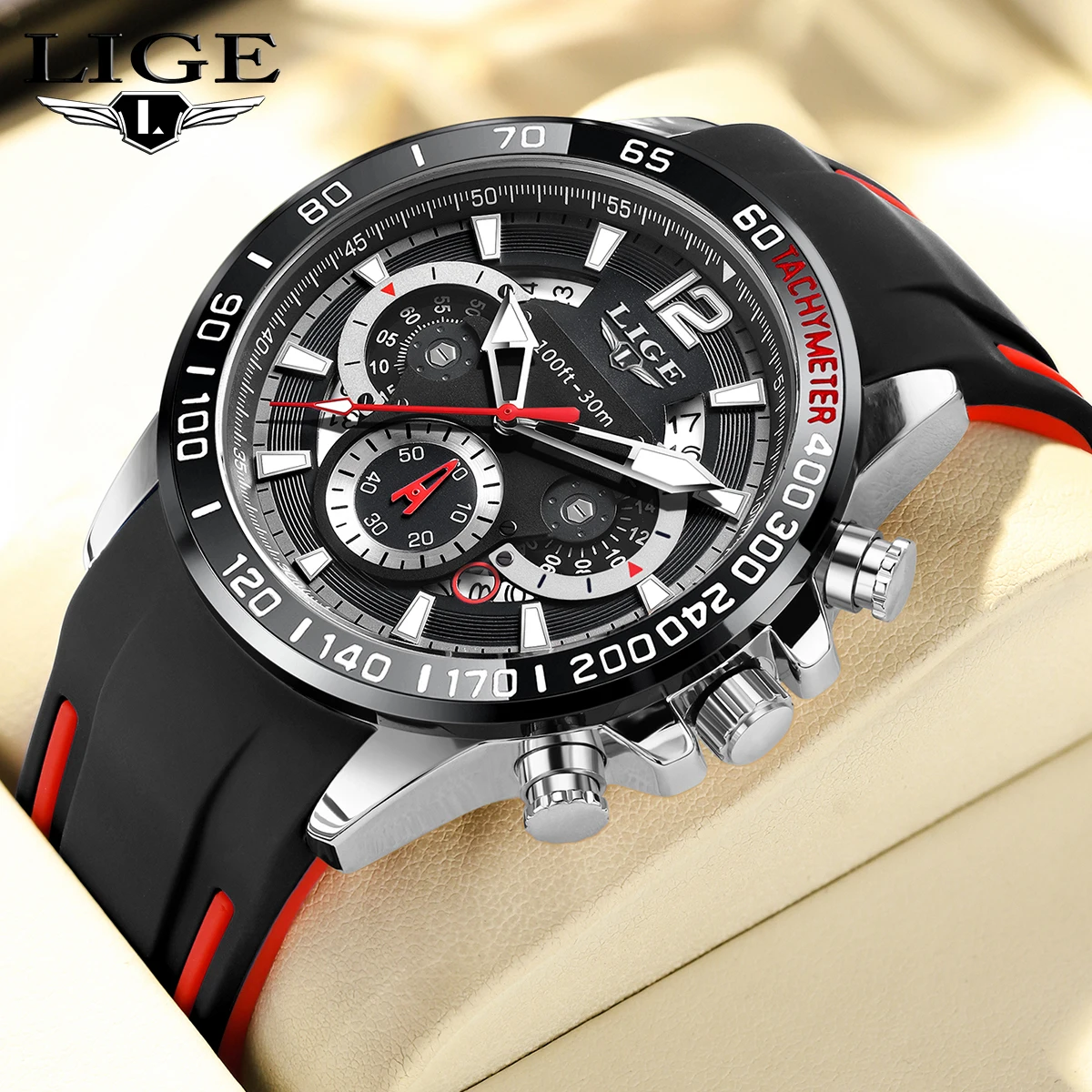 LIGE Original Design Mode-Quarzuhren für Herren Silikonarmband Wasserdicht Leuchtend Stilvolle Lässige Sport-Herrenarmbanduhr Neu