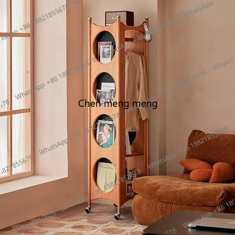 

Solid wood full-body mirror mirror cabinet small apartment household full-length mirror coat rack mobile bedroom hanger