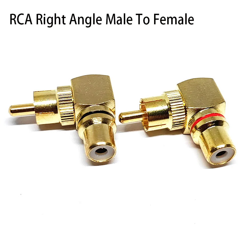 Latão RCA ângulo direito macho para fêmea, conector banhado a ouro, adaptadores de 90 graus, conectores, vermelho e preto Banana Plug Jack, 2pcs