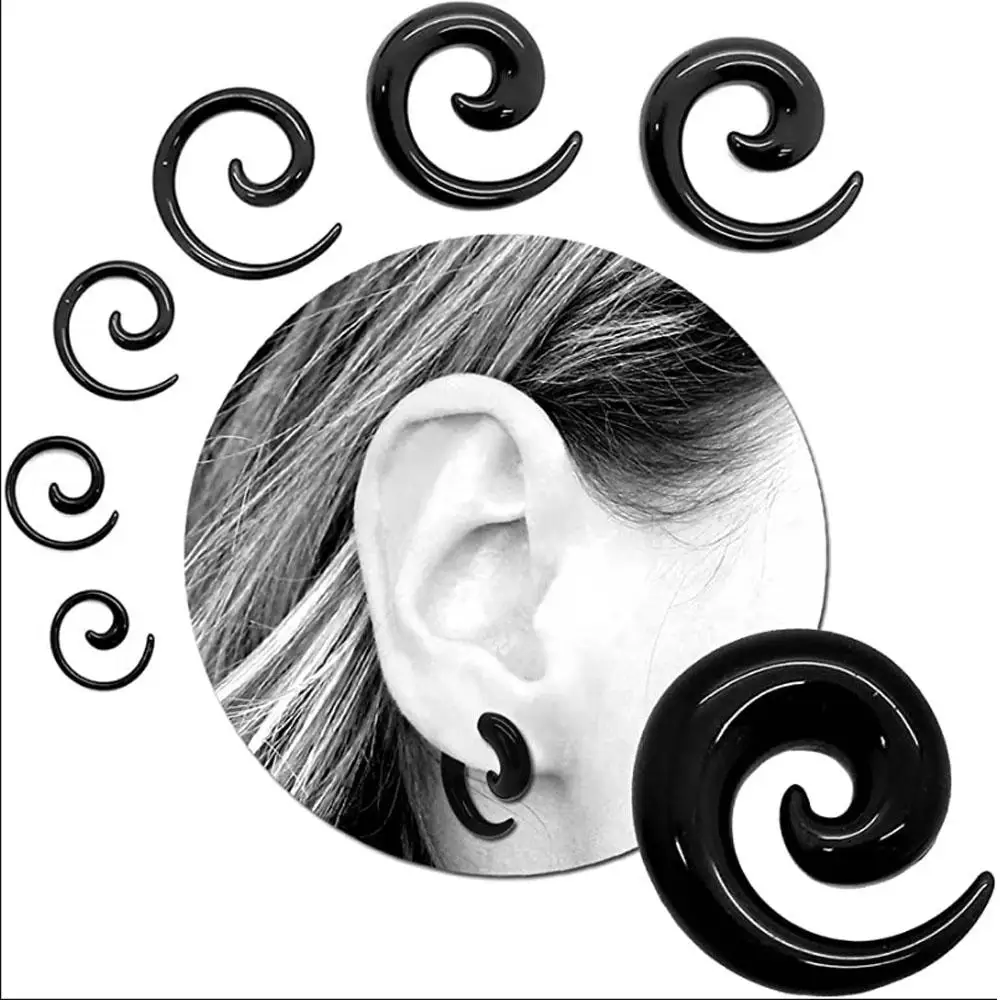 1Pair Acrylic Ear Plugs Ear Tapre Stretcher Kit Twist Tunnel Expanders Starter Ear Piercing Black Body Jewelry For Men and Women