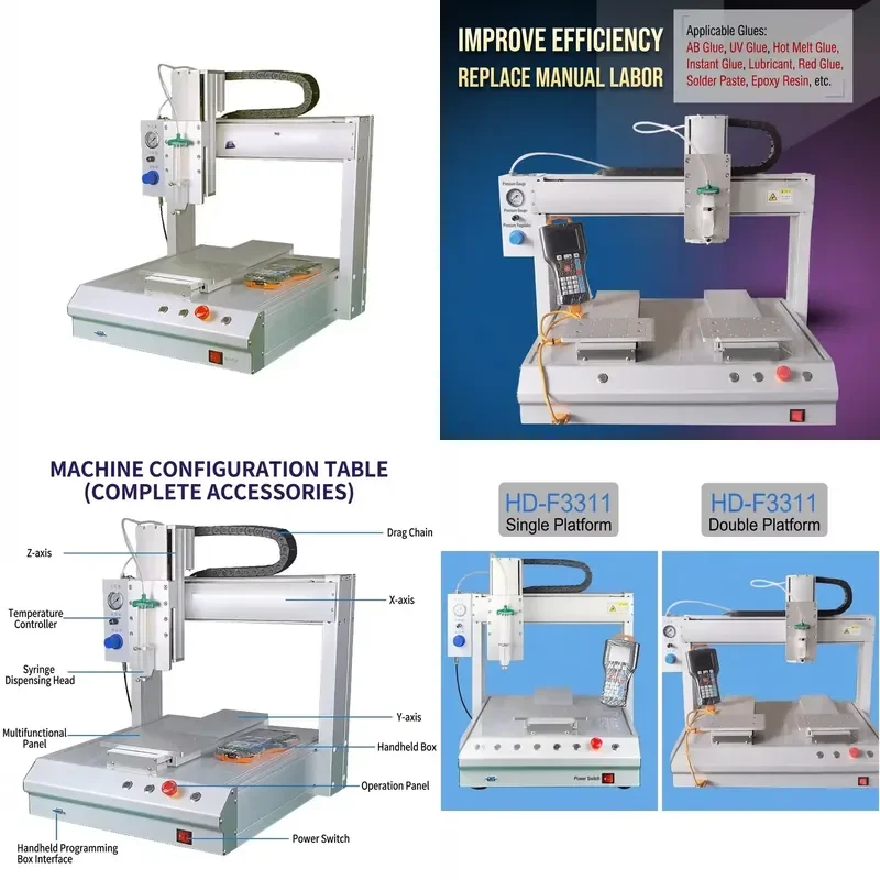 High Precision 3 Axis Servo Automatic Electric Heating Glue Dispenser for AB UV Silicone 502 Hot Melt Adhesives