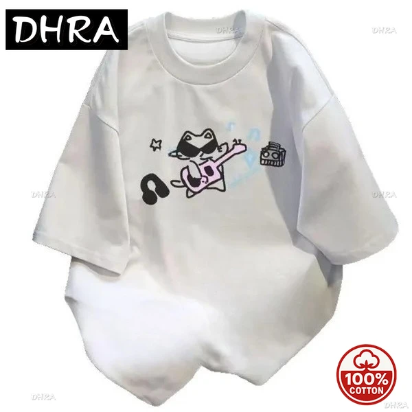 

Heavyweight White Cat Print T-Shirt Oversized Unisex Tee Streetwear Summer Top Crewneck Top Aesthetics T-shirt Harajuku Tee