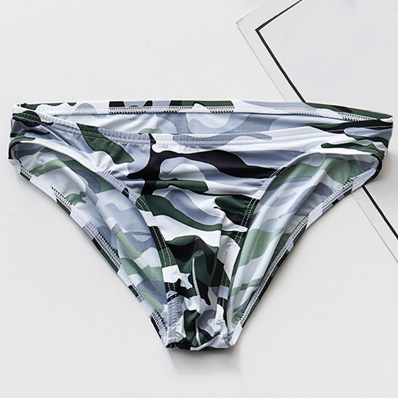 

Men's Panties U Convex Underwear Summer Camouflage Printed Sexy Low Waist Breathable Smooth Elastic Ice Silk Briefs Underpants