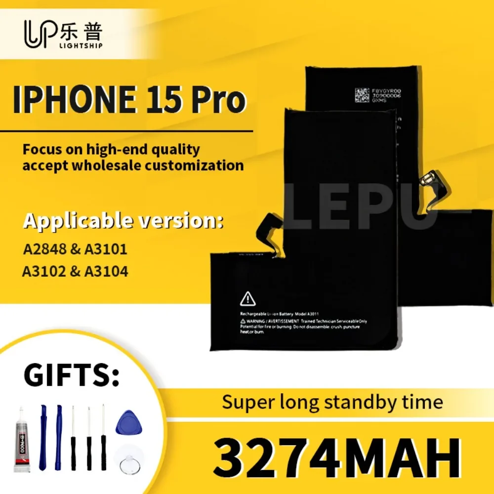 

2025 IPhone 15 Pro Original Battery 3274mAh High Quality Battery A2848 A3101 A3102 A3104 Replacement Battery for IPhone 15 Pro