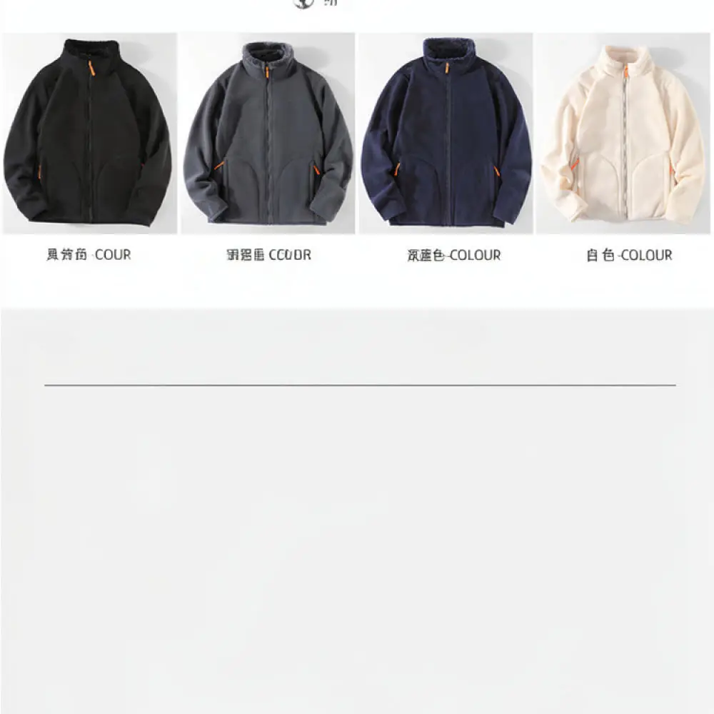 Mens Reversible Fleece Jacket Winter Lambswool Pullover Hooded Thermal Coat Casual Outdoor Sports Warm Thickened Soft Outerwear