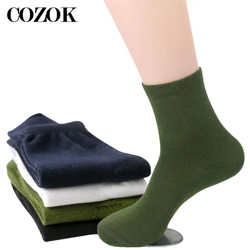 

10 Pairs Men Middle Socks Durable Wear-resistant Practical Solid Color Male Sock Mature High Quality Army Green Male Sock Meias