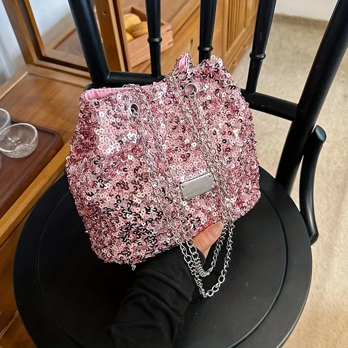 

Модная женская сумка-ведро YANZAI с пайетками, сумка через плечо, сумка-тоут, сумка-мессенджер на цепочке, дамская сумочка