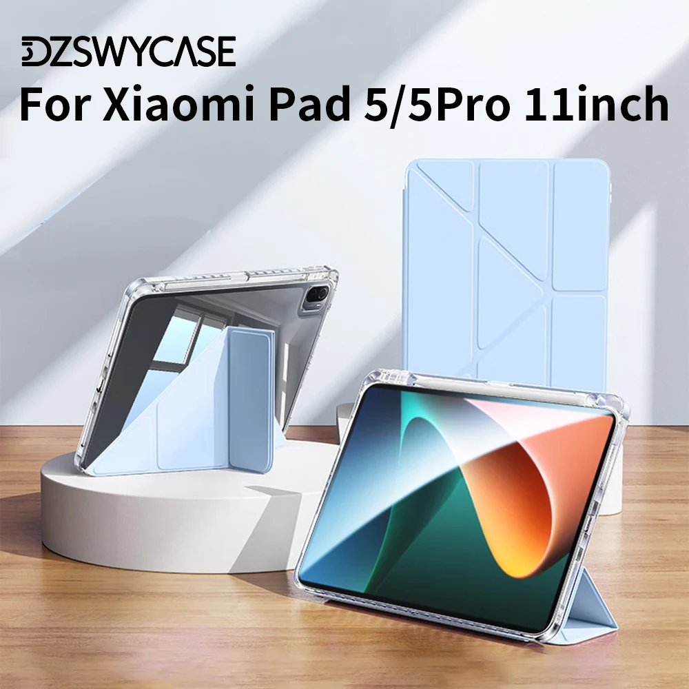 Clear Case For XiaoMi Pad 5/5 Pro 11 inch 2021, Y-Folding Multi-Angle Stand with Pencil Holder Acrylic Hard Back Cover