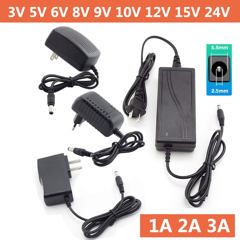 AC DC 5V 9V 12V 6V 15V Universal Power Adapter 1A 2A 24V 3A Power Adapter Supply 100-240V To 12V US EU Plug for LED Lamp Router