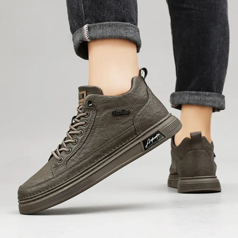 

Ботильоны кофейного цвета — Мужская модная повседневная кожаная обувь с высоким берцем — Мужские удобные эластичные ботинки в британском стиле