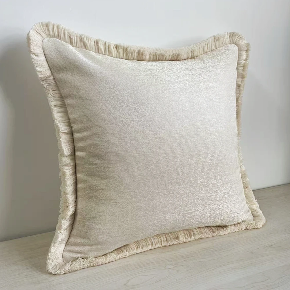 Luxurious Ivory Fringe Woven Textured Soft Bedding Sofa Decorative Pillow Covers 45x45cm 1 Piece Pack Hotel Home Floor Cushion