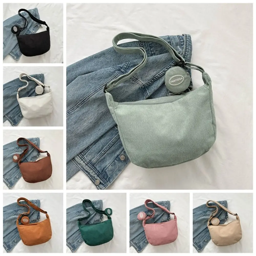 Bolso de hombro de pana de gran capacidad, bolso de tela de algodón, de Color sólido bolso de hombro, bolso de mano de estilo coreano con monedero