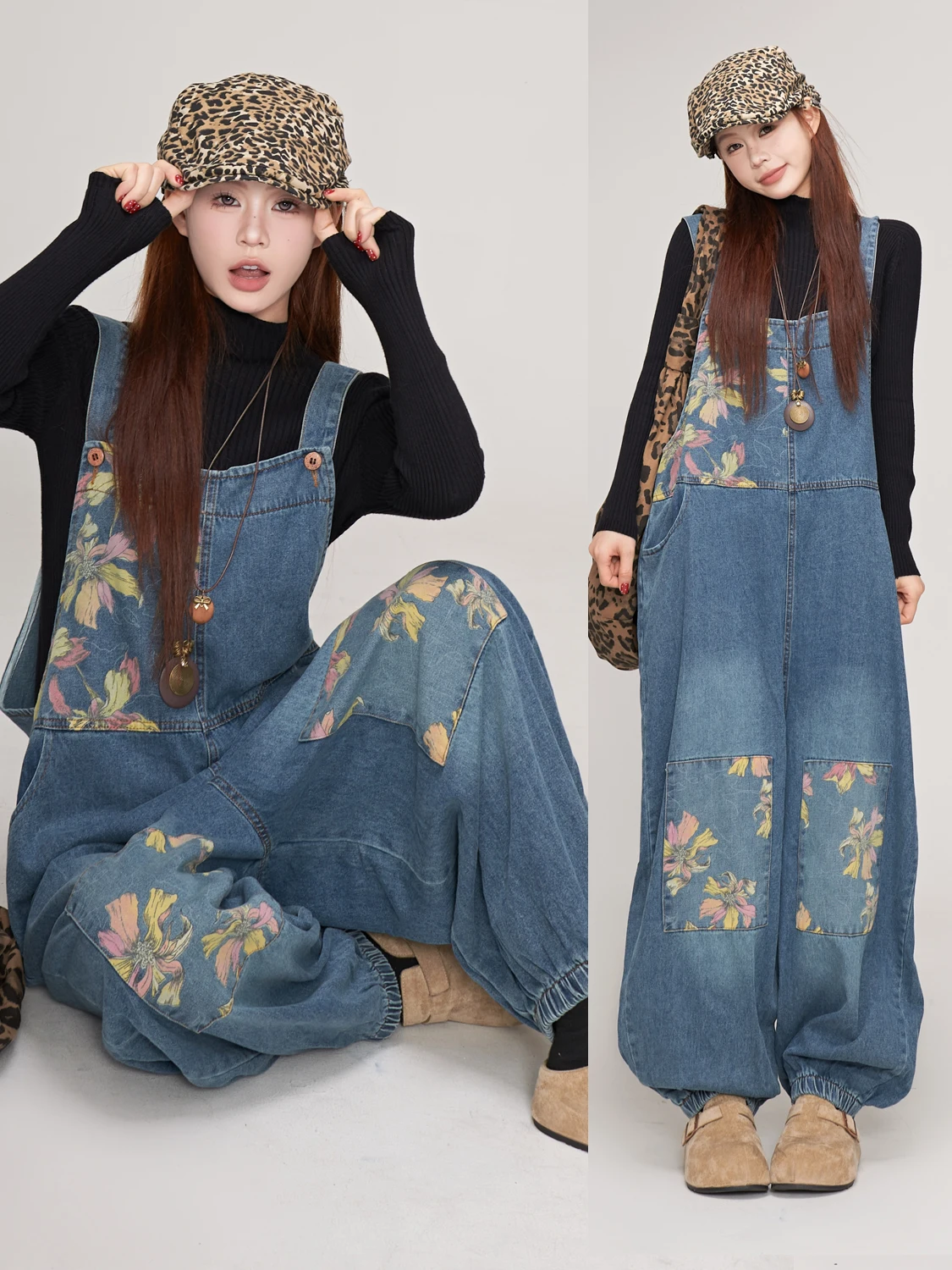 

Женские джинсы-клеш MS Original Autumnal Floral, свободные повседневные, в стиле «ленивый шик», цельные, из денима