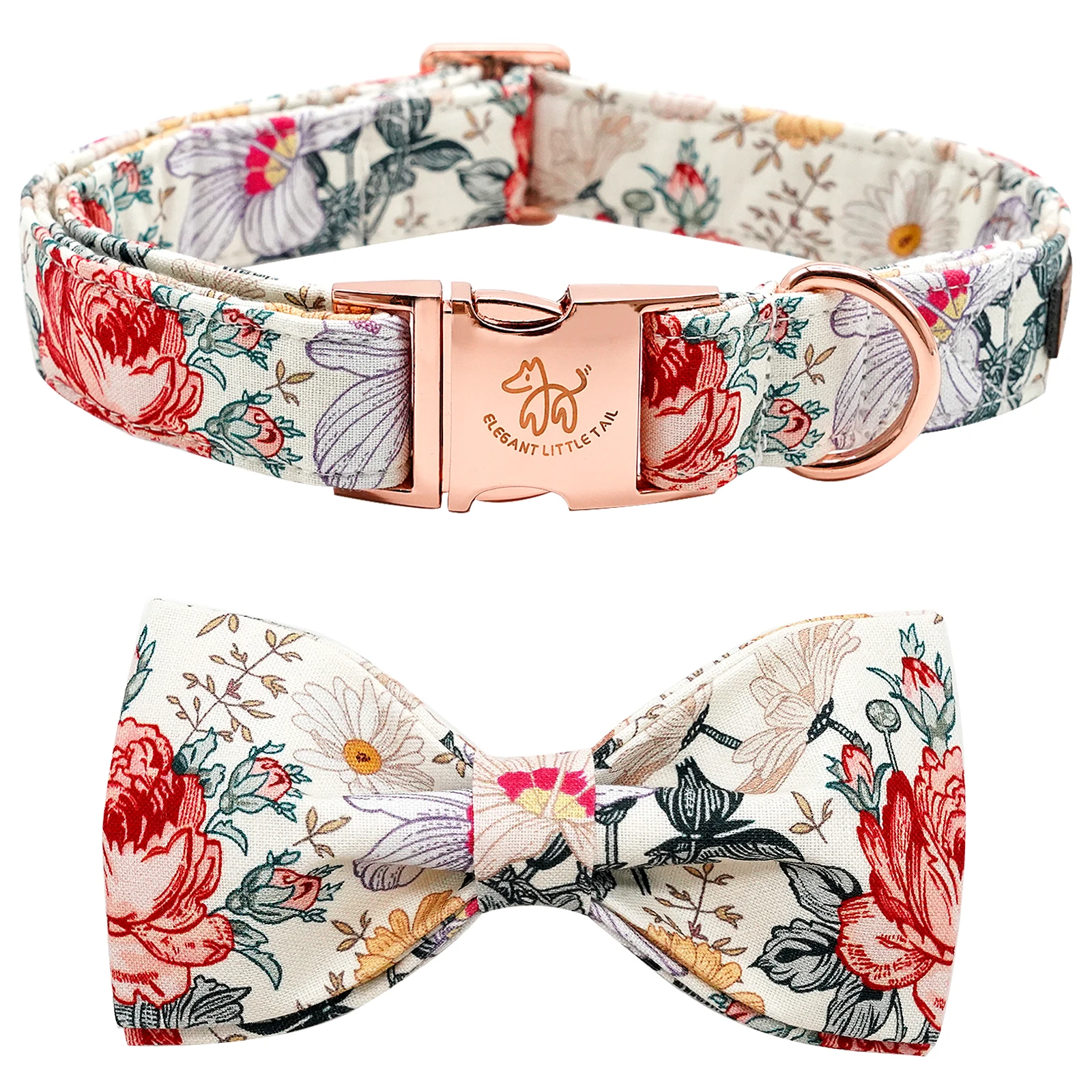 Elegant little tail Vintage Floral Dog Collar with Bow Comfortable Dog Bowtie Dog Collar Bow Adjustable Dog Collars Dog Leashs