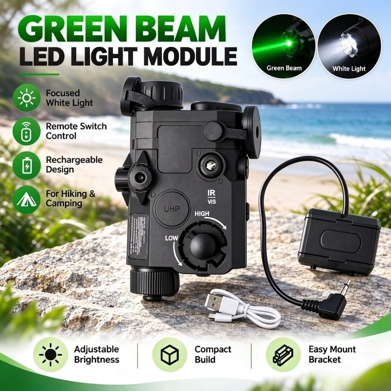 Green Beam LED Scout Light Unit With Remote Switch, High Intensity Focus Beam, Adjustable Mount, Night Camping Hiking Supplies