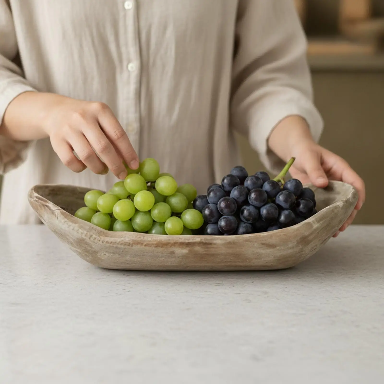 Distressed Wood Serving Tray with Visible Grain for Farmhouse Tabletop Fruit Display Kitchen Counter Organizer