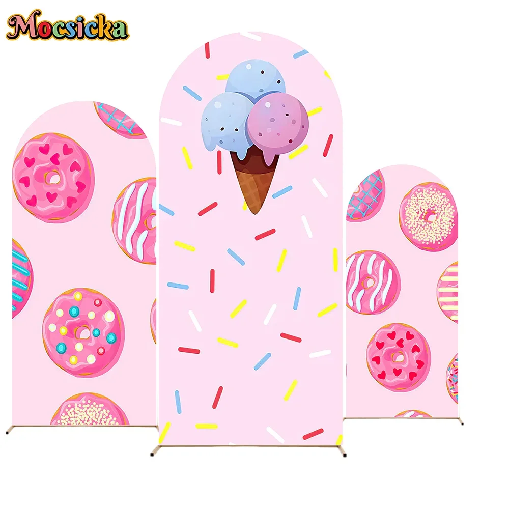 

Sweet Donut Girl Pink Arch Photography Backdrop Ice Cream Candy Grains Dessert Shop Decor Background Prop Baby Shower Photocall