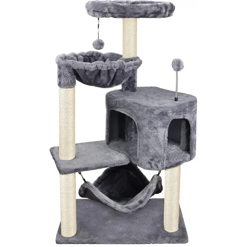 Árbol para gatos con condo para gatos y hamaca grande, gris