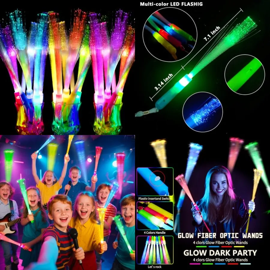 

Glow Sticks Bulk Party Favor Supplies Pack Glow Fiber Optic Wands, Glow in the dark Party Supplies Favor Flashing Light Up Stic