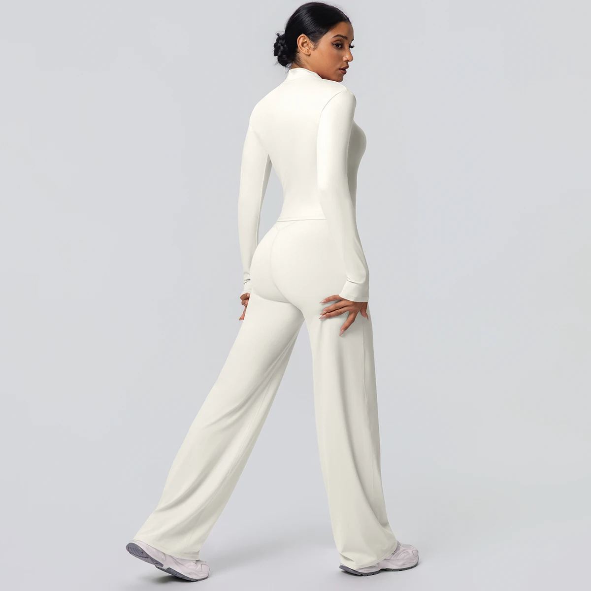 2 stück Schnell Trocknend Sport Fitness Kleidung Yoga Set Frauen Yoga Zipper Lange Ärmel Hohe Taille Atmungsaktive Breite Bein Hosen set – Detail 29