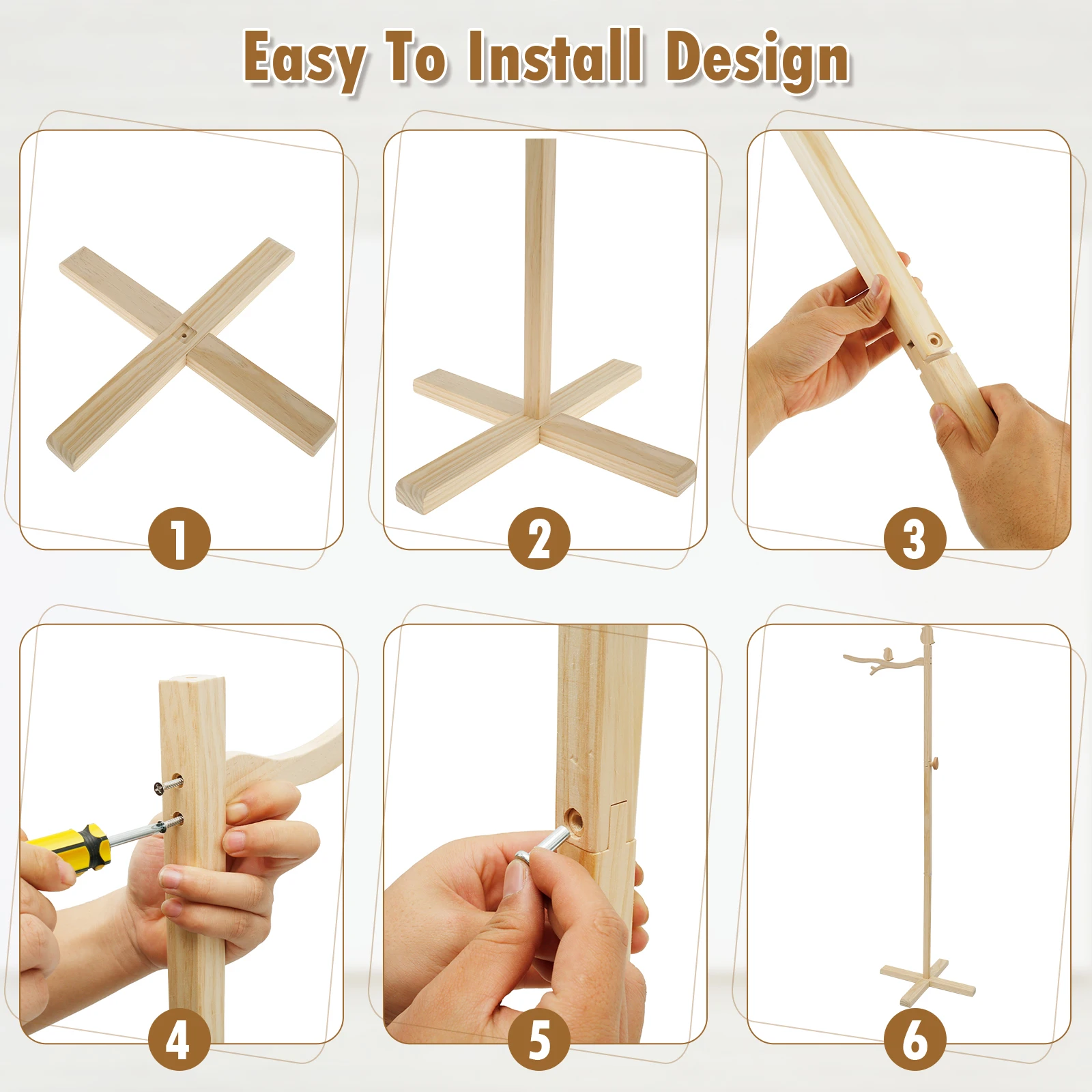 Crib Mobile Arm Wooden Bed Bell Floor-standing Mosquito Net Hanging Rod for Nursery Hanging Rattle Toy Pole Mobile Hanger Holder