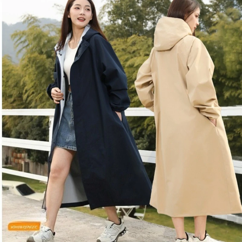 Men Women Long Rain Coat Ladies Commute Waterproof Rain Poncho Outdoor Tour Rain Coat Breathable Windproof Biker Rainwear