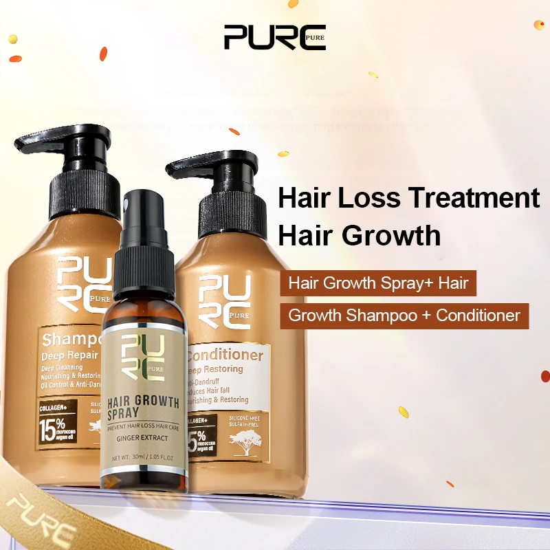 

PURC Марокко Шампунь с аргановым маслом Кондиционер Имбирный спрей для роста волос Кератин Разглаживание Восстановление Уход за поврежденными волосами Уход за волосами