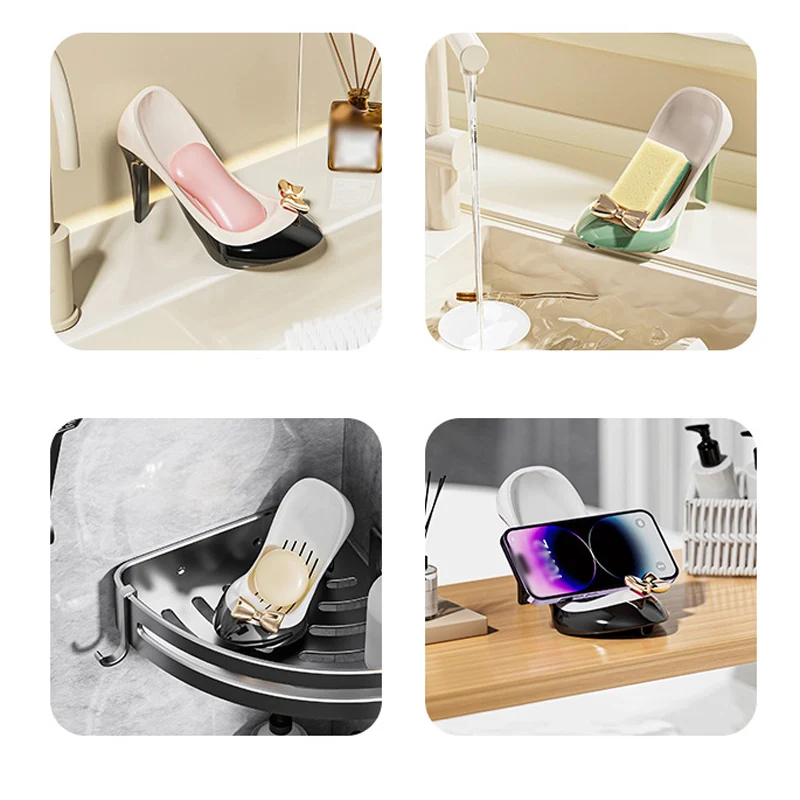 Creative High Heel Shape Soap Holder Drain Water Soap Box Dish Sponge Shower Rack Container Modern Bathroom Storage Accessories