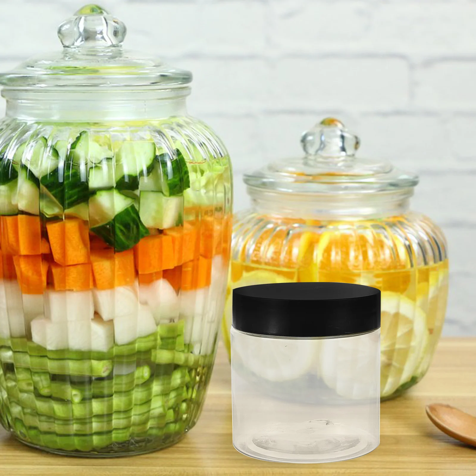

8pcs Plastic Jars 100ml Clear with Black Lids Airtight Food Storage Containers for Rice Beans Nuts Tea Home