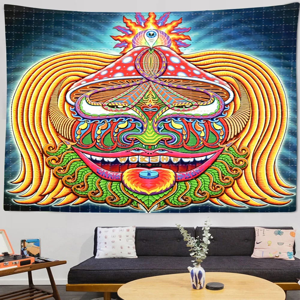 

Psychedelic Witchcraft Meditation Tapestry Background Cloth Wall Hanging Cartoon Hippie Boho Mandala Room Rug Tablecloth