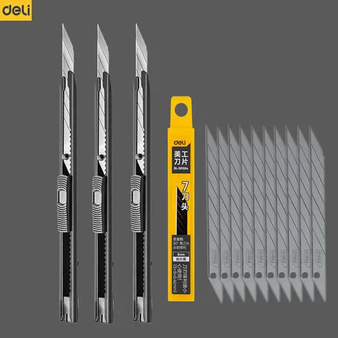 델리 9mm 블랙 유틸리티 나이프 30도 샤프 탄소강 스냅 오프 Sk5 블레이드 홈 오피스용 자동 잠금 디자인 나이프