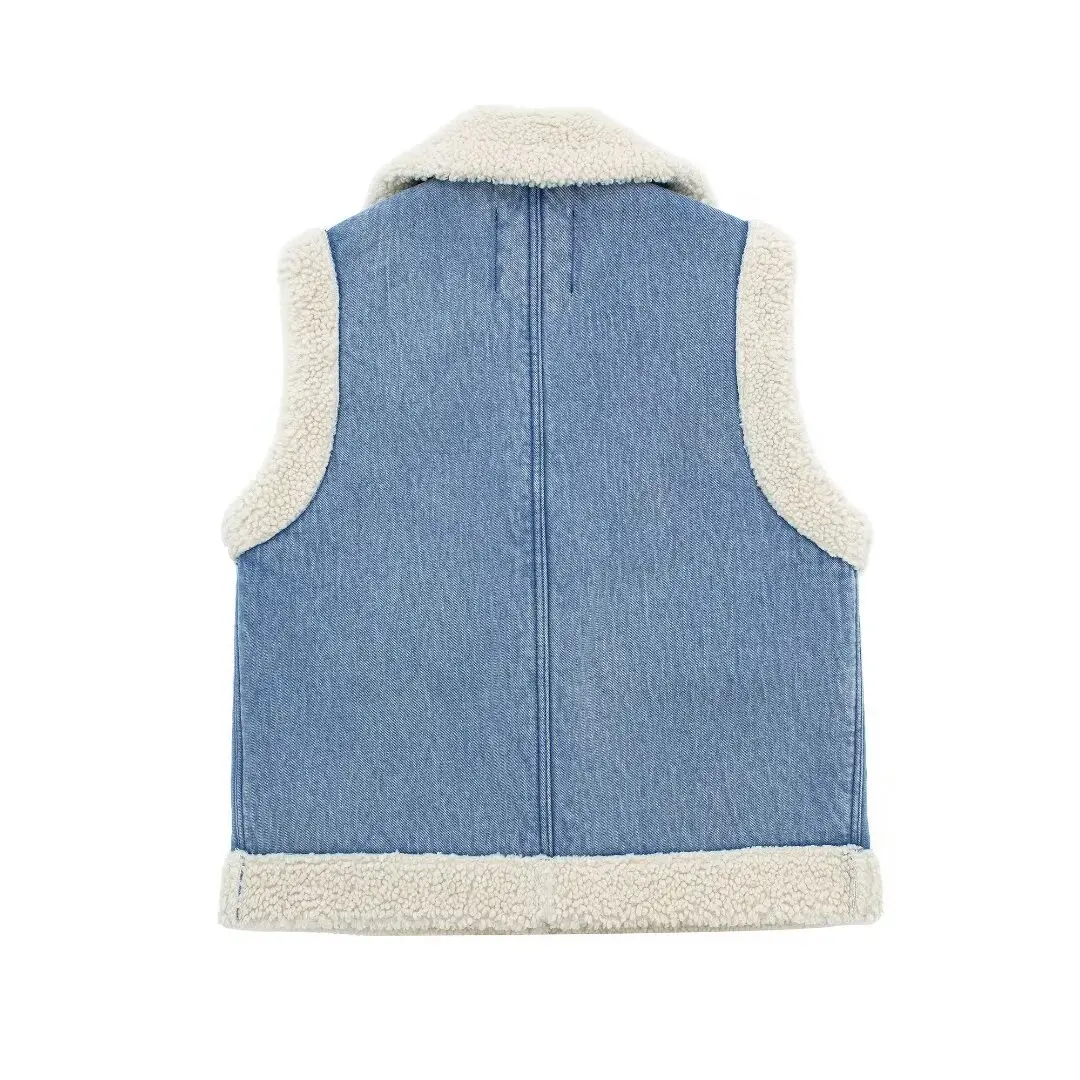 2024 RARA dames winter nieuwe street style lamswol verdikte denim dubbelzijdig vest vest modieus en veelzijdig
