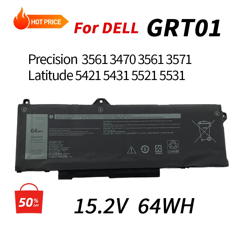 

100% NEW GRT01 Laptop Battery for Dell Latitude 5421 5431 5521 5531 Precision 3561 3470 3561 3571 15.2V 64Wh GRT01 Battery