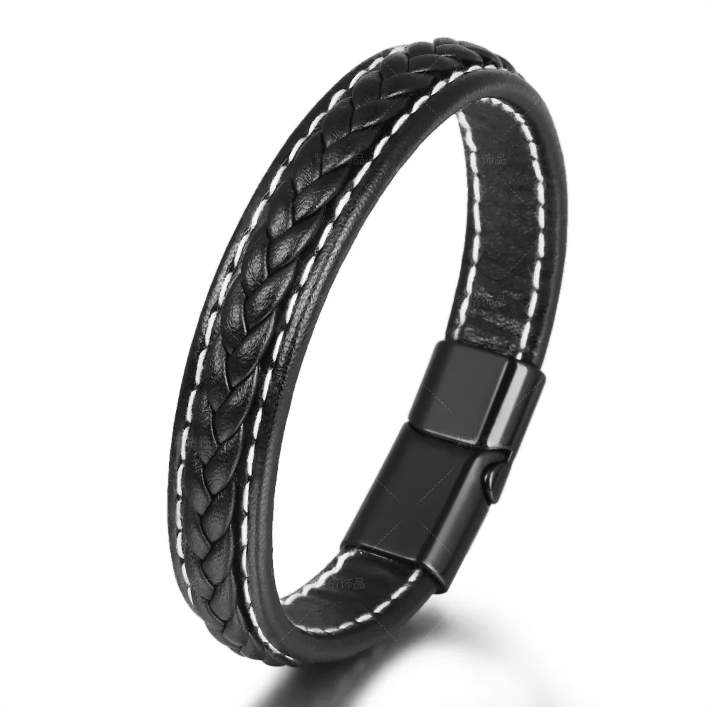 Trendy Leather Bracelets Men Stainless Steel Braided Rope Bracelets For Male Bracelets